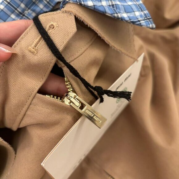 Miu Miu Women's Casual Zip-Collar Faux Two-Piece Jacket — Beige - Picture 2 of 4